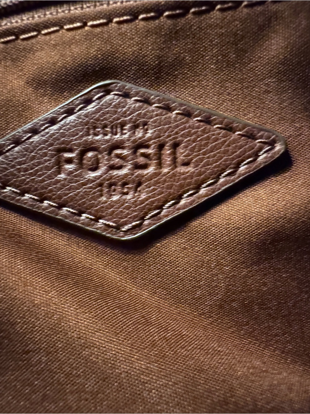 Fossil Leather Crossbody Bag, Cognac Brown, Pebbled Leather, with Brass Hardware - Picture 5 of 13